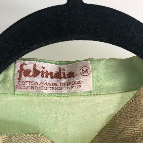 Fabindia Blouse sz M Womens Green And Gold - Picture 3 of 9